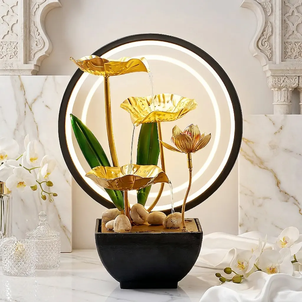 Affordable luxury iron-art tabletop water feature/humidifier home decor