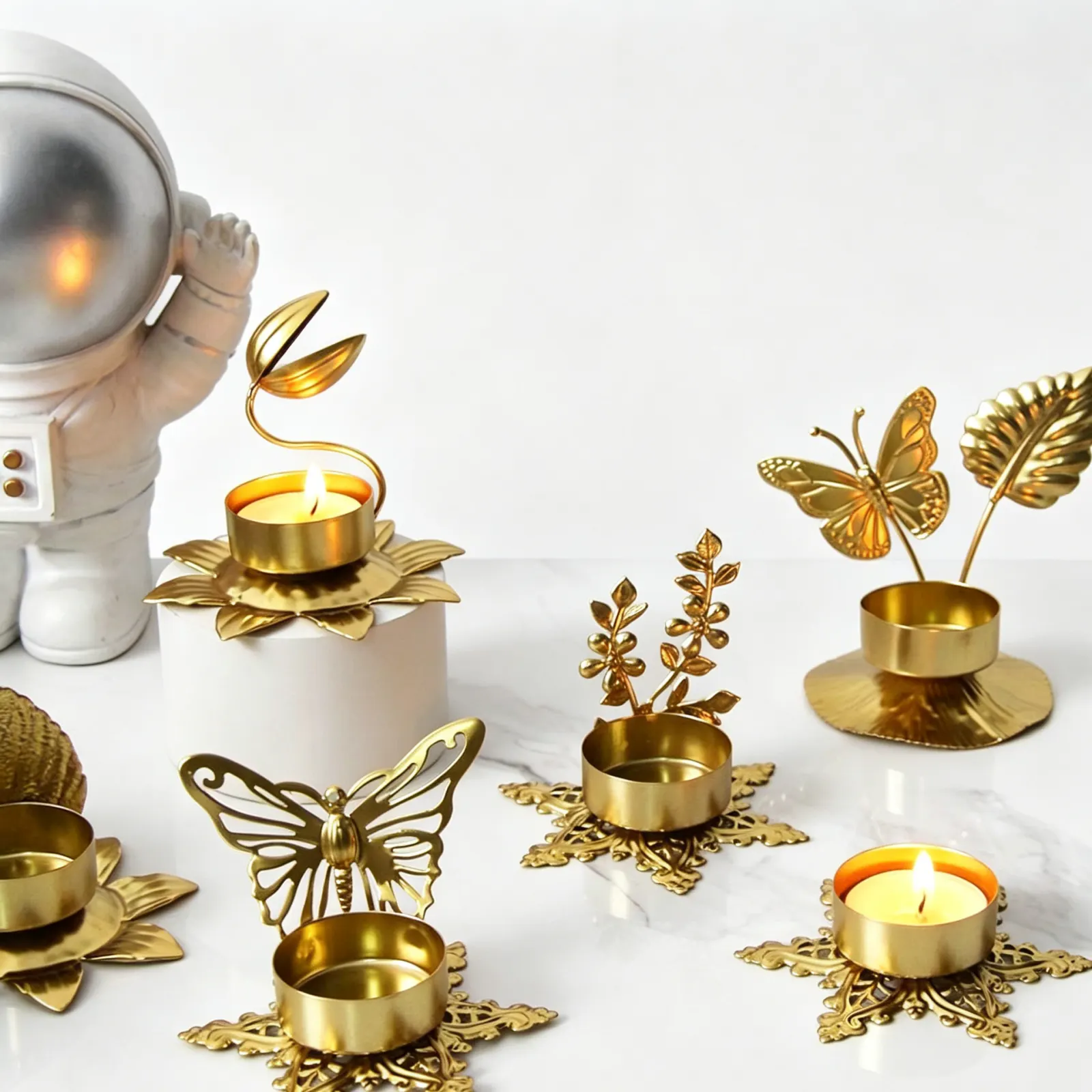 Metal Candle Holder with Geometric Cutout Pattern