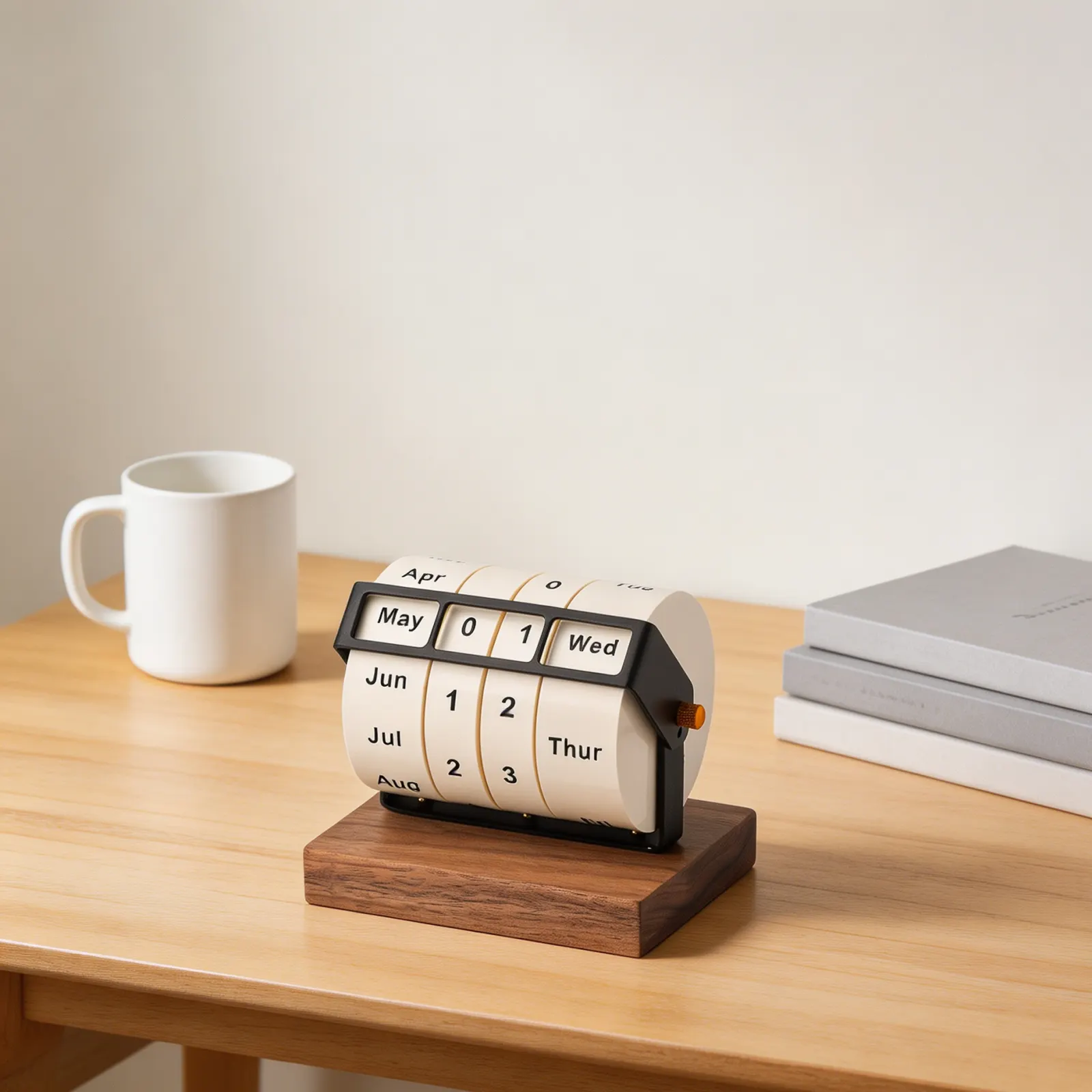 Wooden Perpetual Calendar with Rotating Wheels