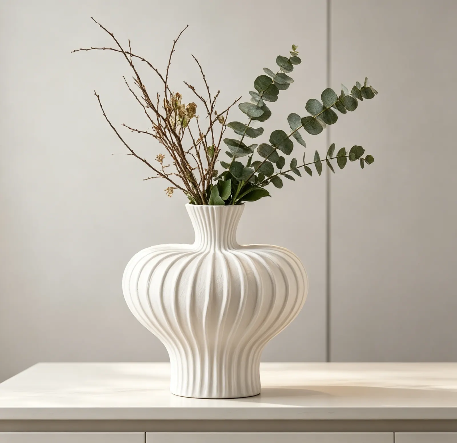 Wabi-sabi style ceramic vase flower arrangement ornament
